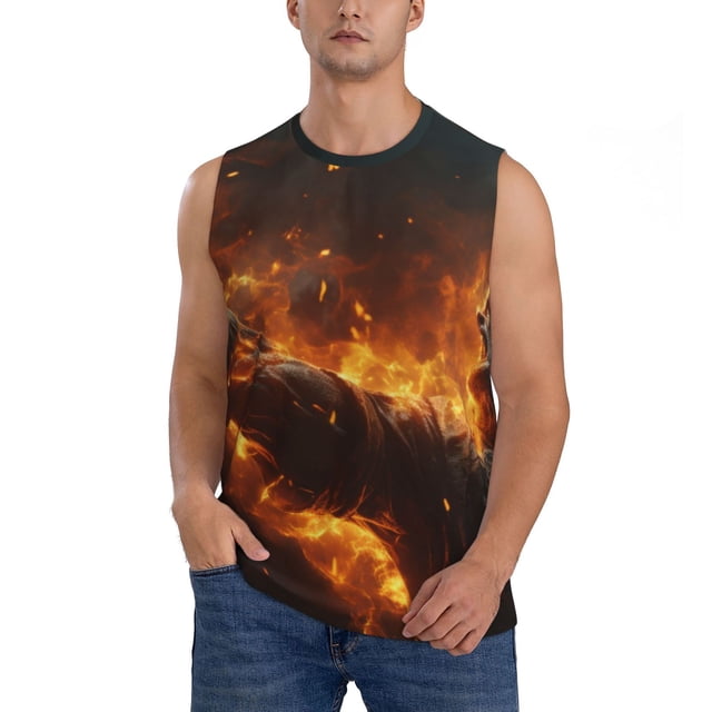 Balery Cool Fire Man Camisetas sin mangas para hombre, absorbe la humedad y protege contra el mal olor.-X-Large