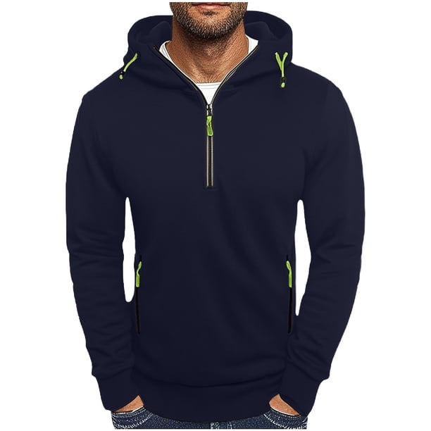 pstuiky camisa de manga larga para hombre, Sudadera con capucha de manga larga, color liso, con media cremallera y múltiples bolsillos para hombre Tops de hombre xl