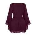 thumbnail image 4 of JOANKDMI Gothic Witch Costume for Women Long Bell Sleeve V-Neck Chiffon Dress Smocked Waist Flaring Mini Dress for Halloween Vampire Party Theme, 4 of 5