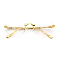 Rimless Hustler Retro Gangster Rapper Rectangle Luxury Fashion Eyeglasses Gold Beige
