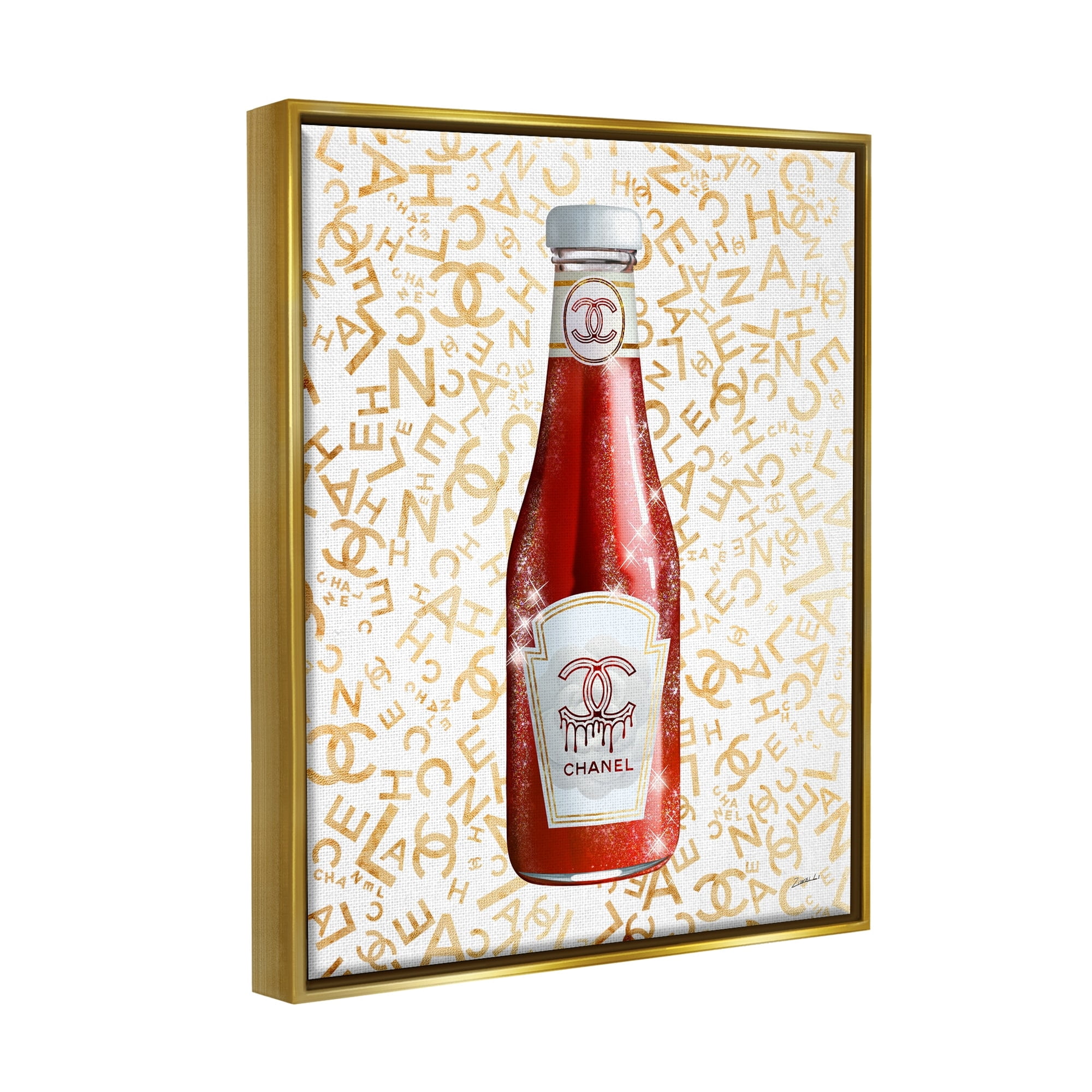 Stupell Industries Trendy Diner Ketchup Condiment Luxury Fashion Pattern Graphic Art Metallic Gold Floating Framed Canvas Print Wall Art, Design by Ziwei Li