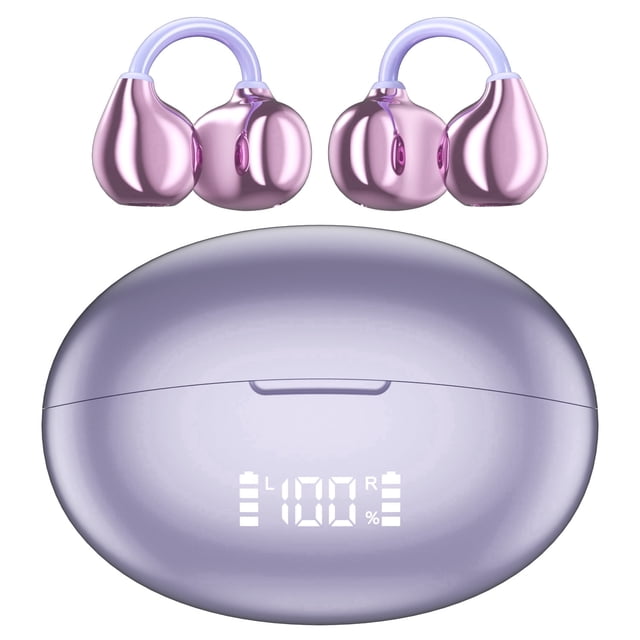Cshidworld Audífonos de Oído Abierto, Audífonos Inalámbricos Bluetooth 6.0 con Pantalla Inteligente, Cancelación de Ruido, 50 H de Reproducción, Diseño Ligero con Clip de Running, Hacer Ejercicio y D