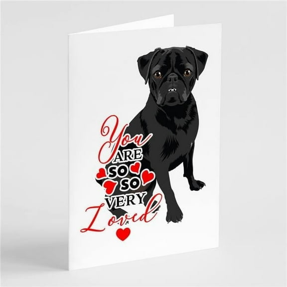 Pug Black #2 so Loved Greeting Cards and Envelopes Pack of 8 7 in x 5 in
