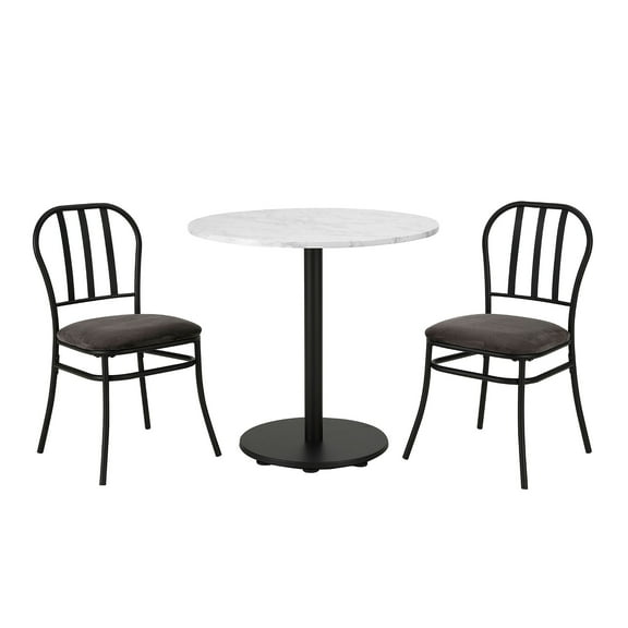 Mainstays 3-Piece Marble Table Top Indoor Dining Bistro Set, Black and Gray