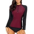 thumbnail image 1 of Women's UV Sun Protection Half Zip Long Sleeve Ruched Rash Guard Swim Top, 1 of 7