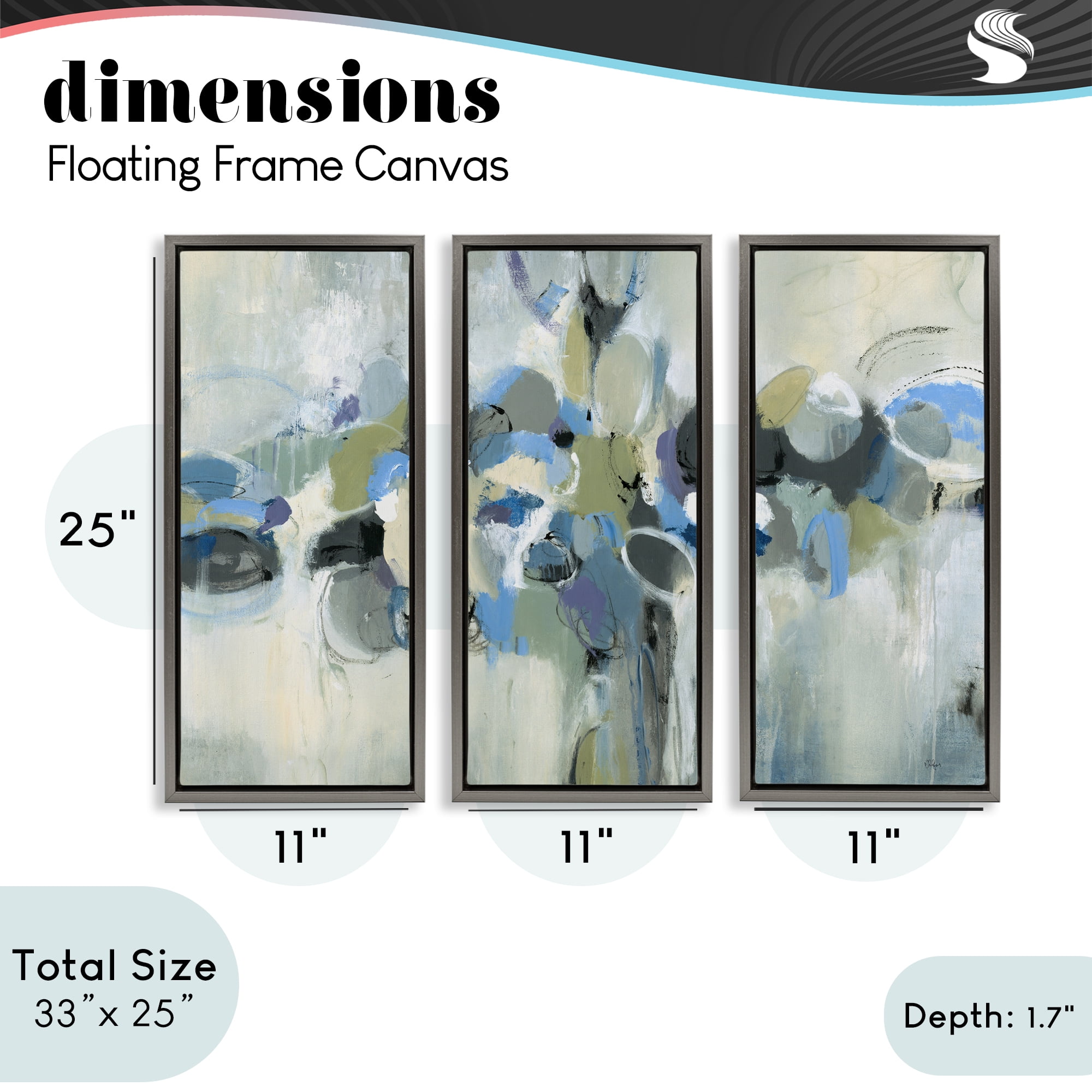 Stupell Industries Subdued Dappled Abstract 3 Piece Gray Framed Floater Canvas Set, design by Lisa Ridgers