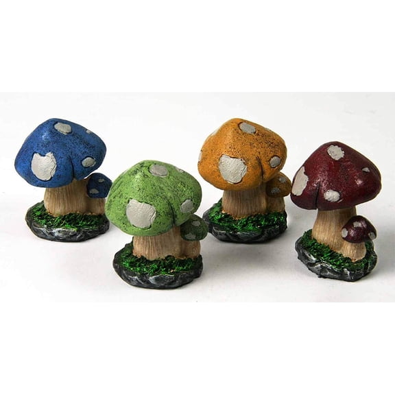 Miniature Fairy Garden Mushroom Set of 4-2" - Green, Blue, Yellow, Maroon