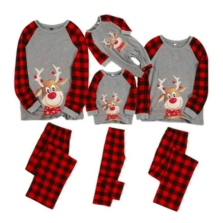 

Sunisery Matching Family Pajamas Sets Christmas PJ s with Deer Printed Tee and Plaid Bottom Loungewear