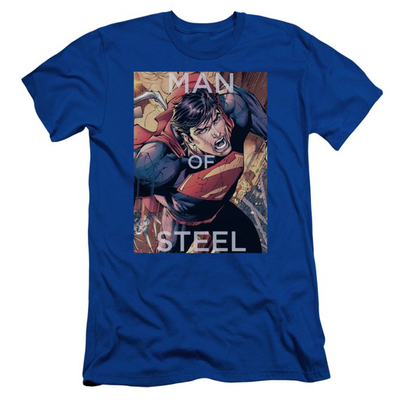Superman Flight Of Steel Adult 30/1 T-Shirt Royal Blue