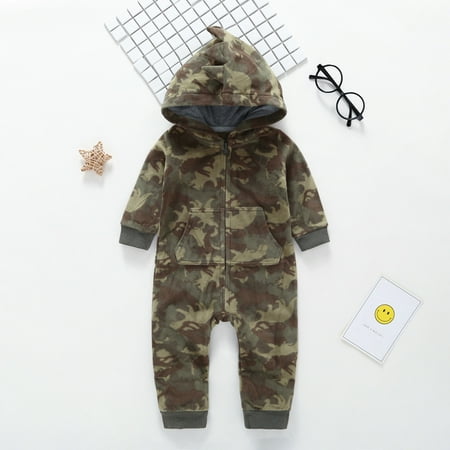 

Newborn Infant Baby Boy Camouflage Hooded Romper Jumpsuit Outfits Warm Clothes CHMORA