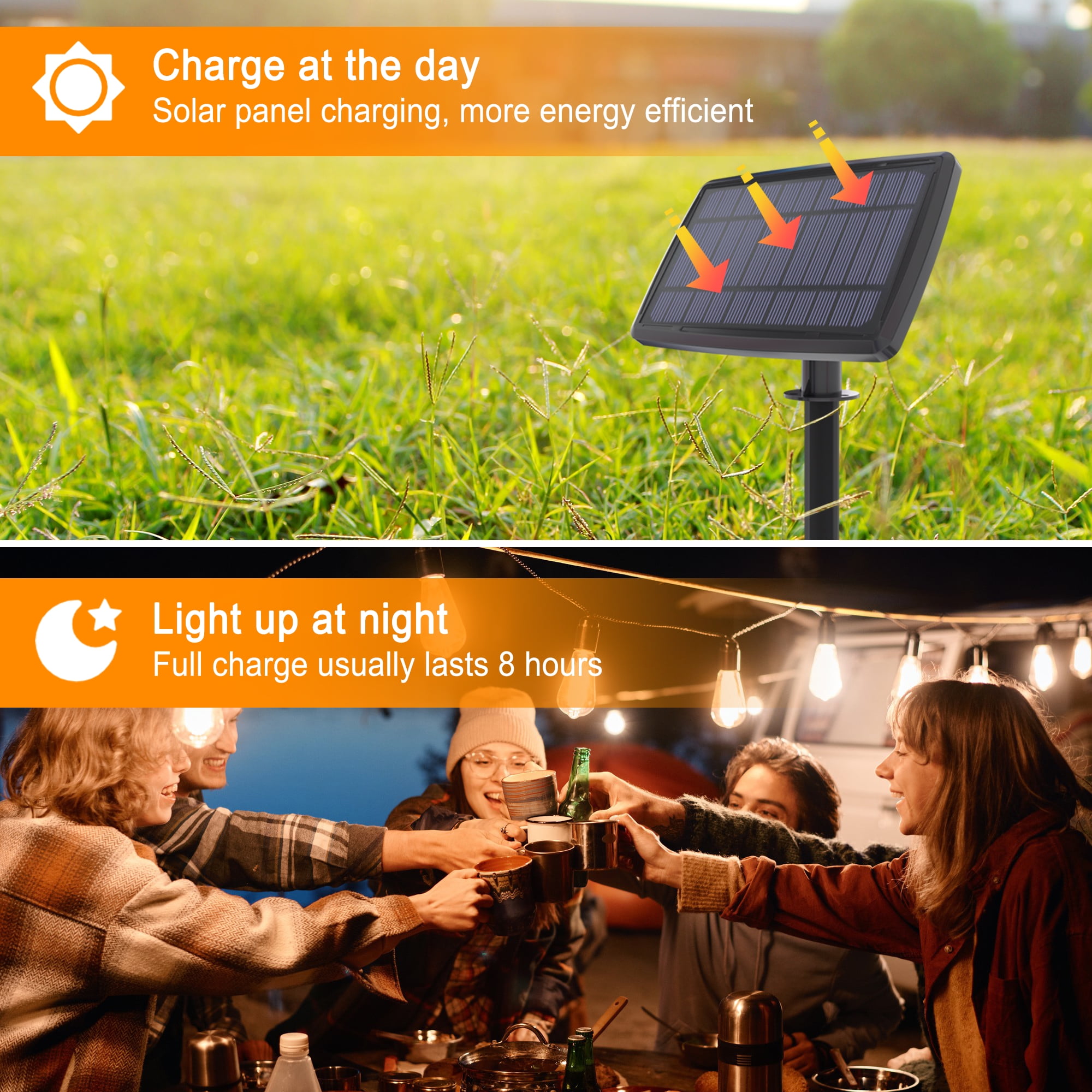 DAYBETTER Solar Outdoor String Lights, 100ft S14 LED Patio Lights with 24 Bulbs, String Lights for Porch Backyard DAYBETTER Solar Outdoor String Lights, 100ft S14 LED Patio Lights with 24 Bulbs, String Lights for Porch Backyard - Image 4