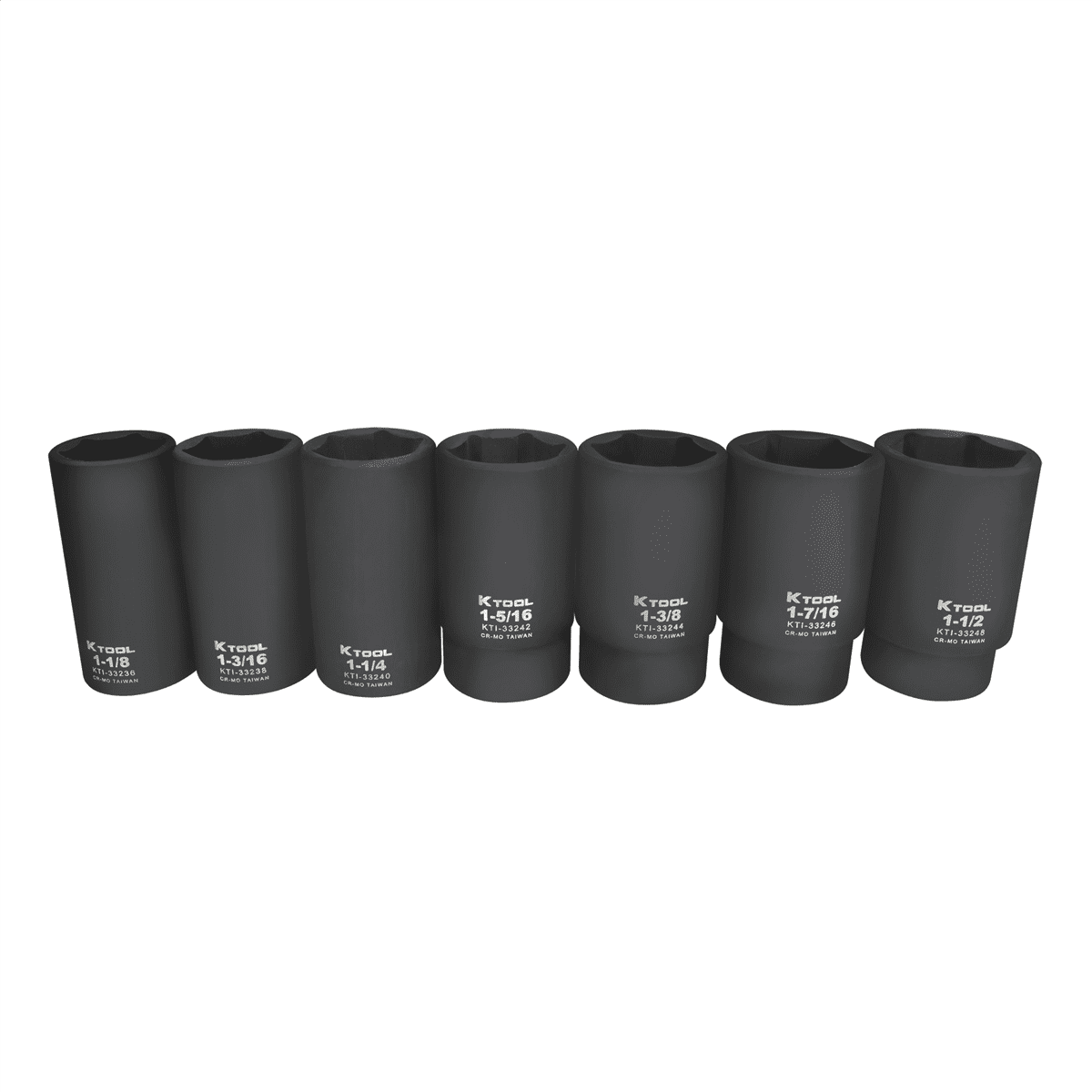 K-Tool 33202 1/2" Drive SAE Deep Impact Socket Set 19pc, Heat Treated Steel