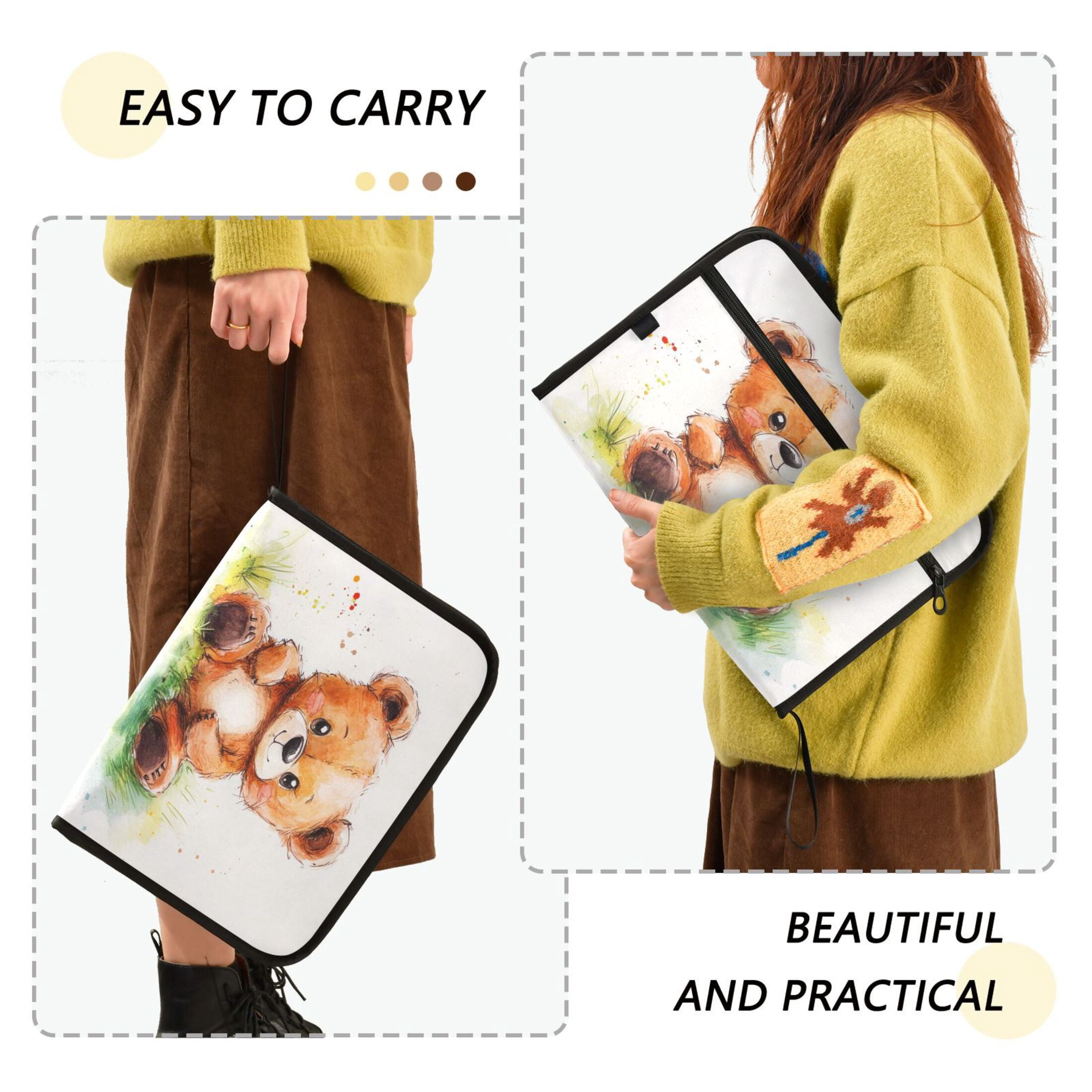 Organ Folder 14.2 x 0.8 x 10.6 Inches 13 Separate Pockets A4 Size Documents Folder A Sort Storage File Manager For The Home Office Cartoon Watercolor Bear