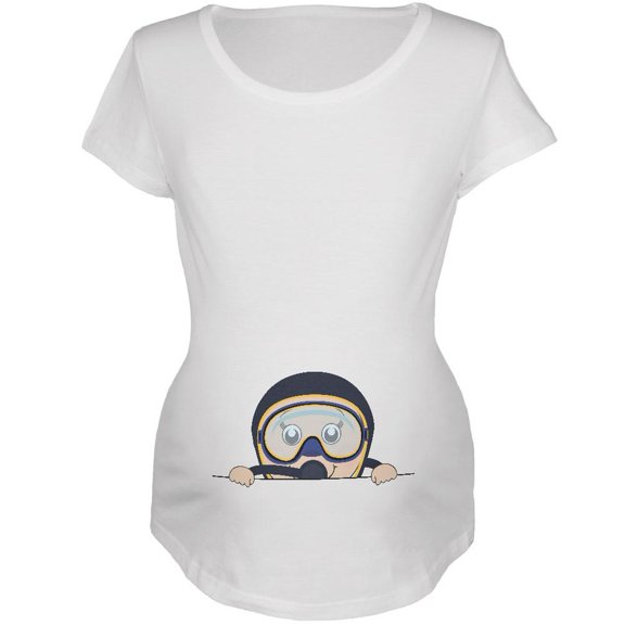 Summer Peeking Baby Scuba Diver White Maternity Soft T-Shirt - Medium