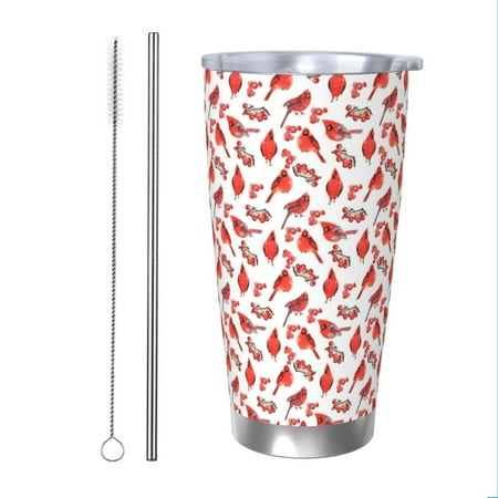 

Bingfone Red Birds for 20 Oz Stainless Steel Travel Mug Double Wall Water Coffee Cup for Home Office Outdoor Works Great for Ice Drinks and Hot Beverage-Straw Two-piece Set