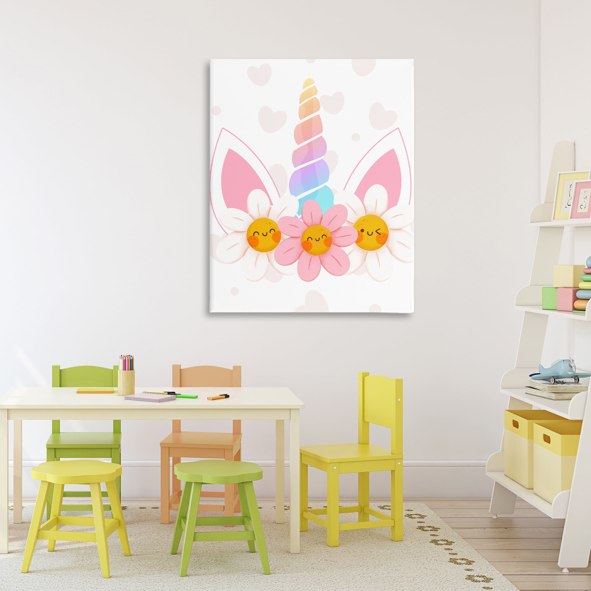 Daisy Unicorn with Hearts Canvas Wall Art, design by Jesse Keith