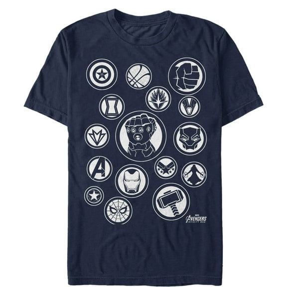 Men's Marvel Avengers: Avengers: Infinity War Character Badges Graphic Tee Navy Blue Medium