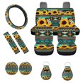thumbnail image 1 of Stylish Sunflower Aztec Car Seat Covers Set with Steering Wheel Cover, Seat Belt Pads, Cup Coaster, Keychain - Full Protection for Front and Rear Bench Seats, 1 of 4