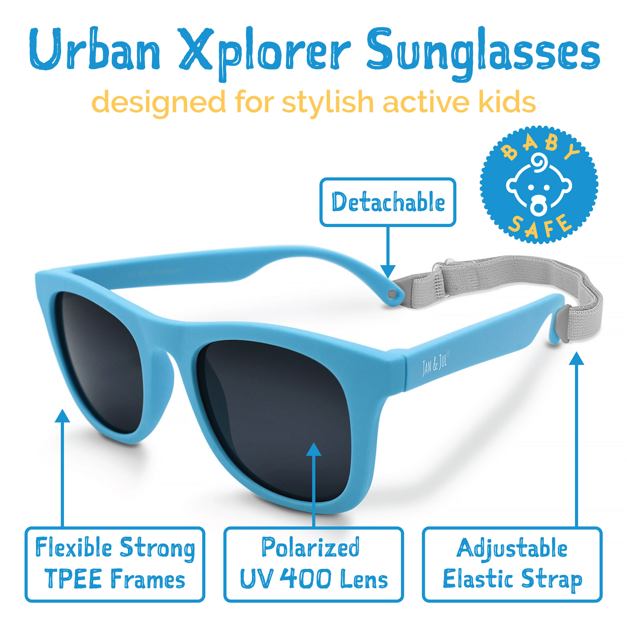 Jan & Jul Baby Sunglasses with Strap Adjustable, Unbreakable Frames (S: 6 Months -2 Years, Sky Blue) - image 2 of 7