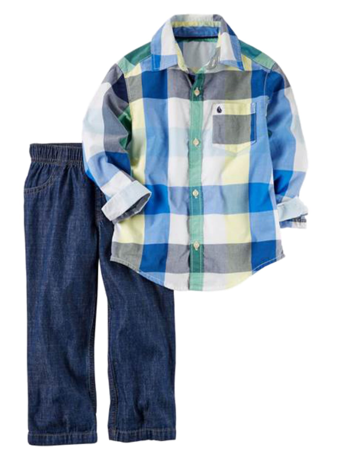 18 Months Baby Boy Carter's Checkered Button-Down Blue Shirt & Pants Set Size 