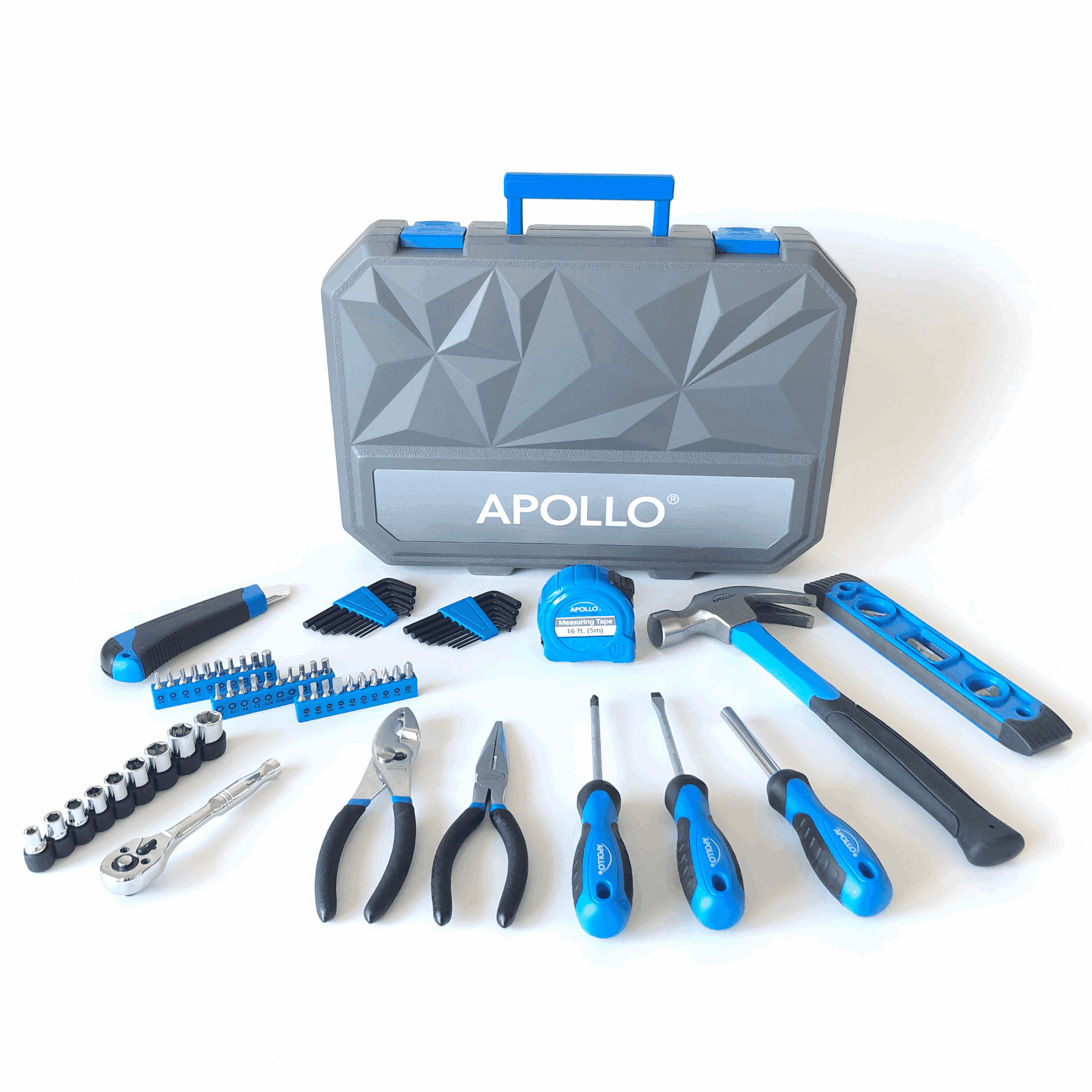 Apollo Tools 65 Piece Compact Household and Mechanical Tool Set Blue and Gray DT0001
