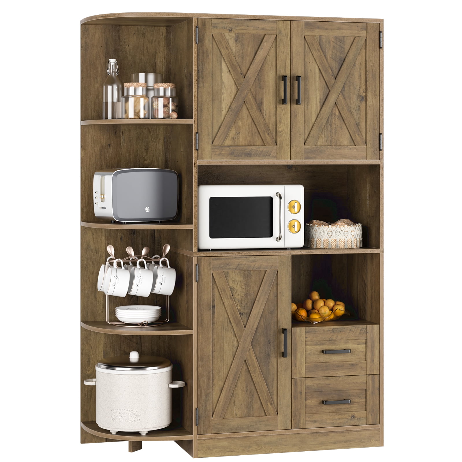 Homfa 60" Large Kitchen Pantry Buffet, Freestanding Storage Cabinet with Adjustable Shelves for Dining Room, Rustic Brown