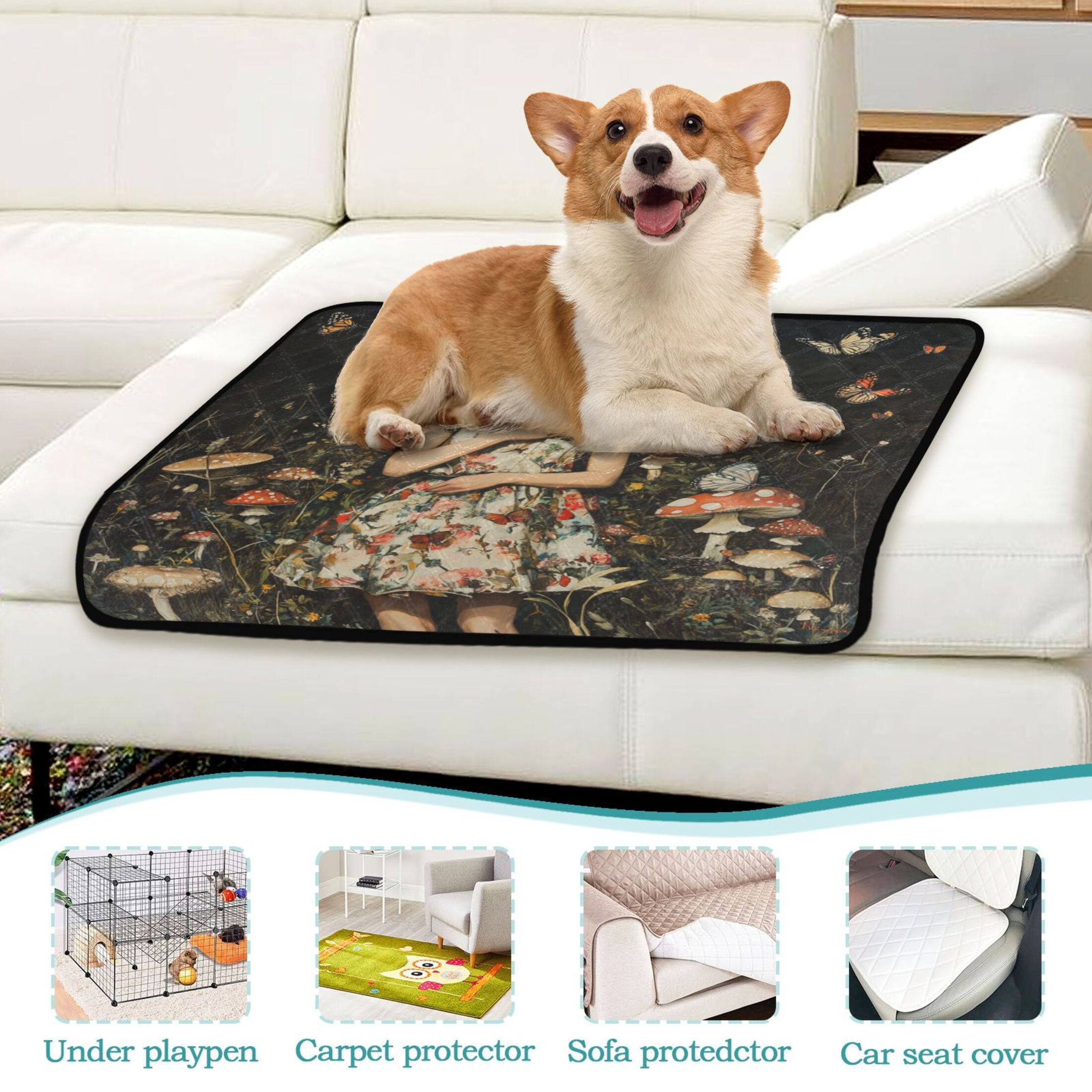 Qxltty Lass Surrounded by Butterflies Cat litter Pads Pet Set of 2 Diaper Mats Center Anti-leakage Layer Absorbent Soft and Comfortable