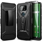 Cricket Ovation 2 / AT&T Maestro Max (2021) Phone Case with Tempered Glass Screen Protector (Full Coverage), Nagebee Belt Clip Holster with Kickstand, Heavy Duty Shockproof Armor Rugged Case (Black)