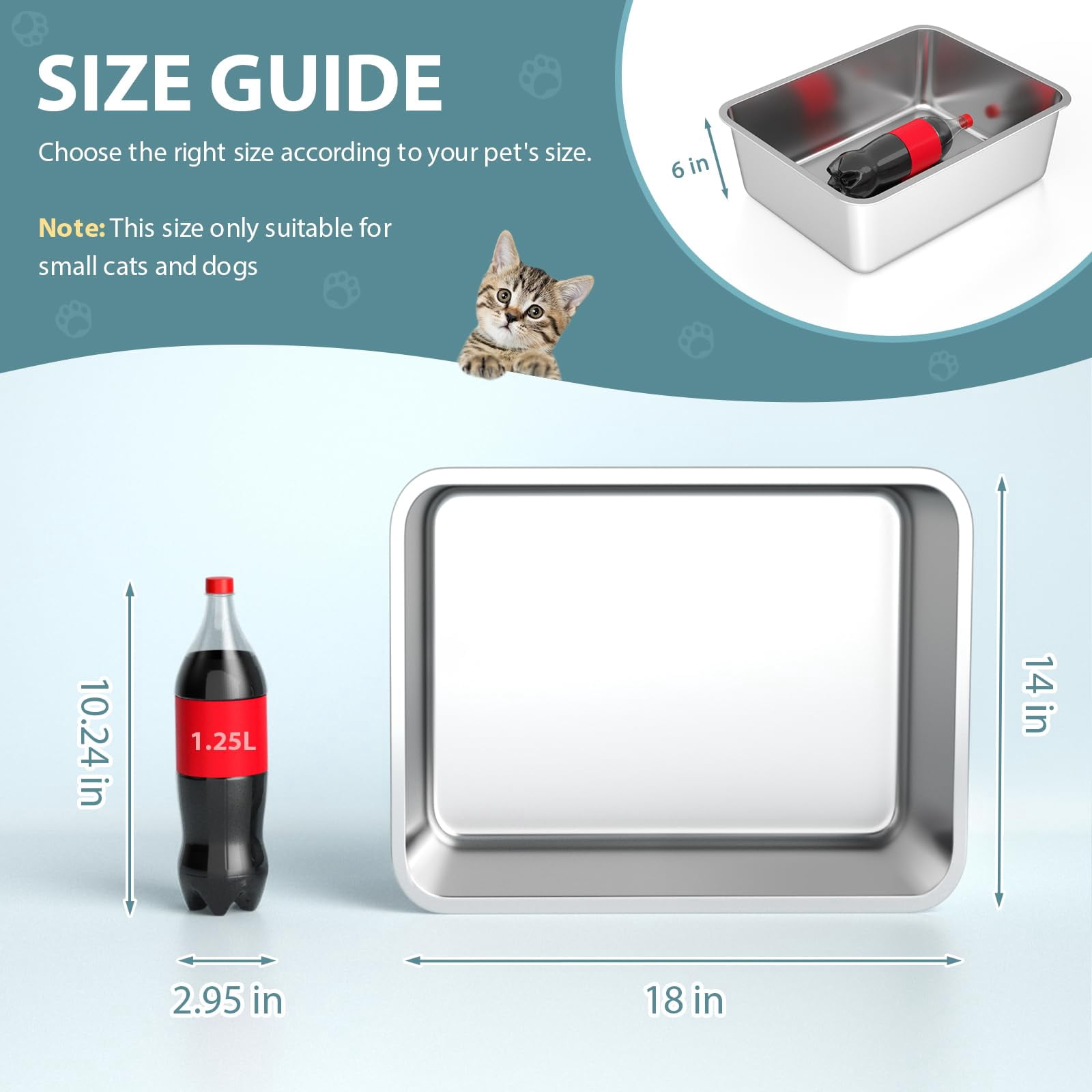 Stainless Steel Litter Box - Cat Easy To Clean  Never Absorbs Odor Stains Or Rusts (17.7" L X 13.5" W 6" H)