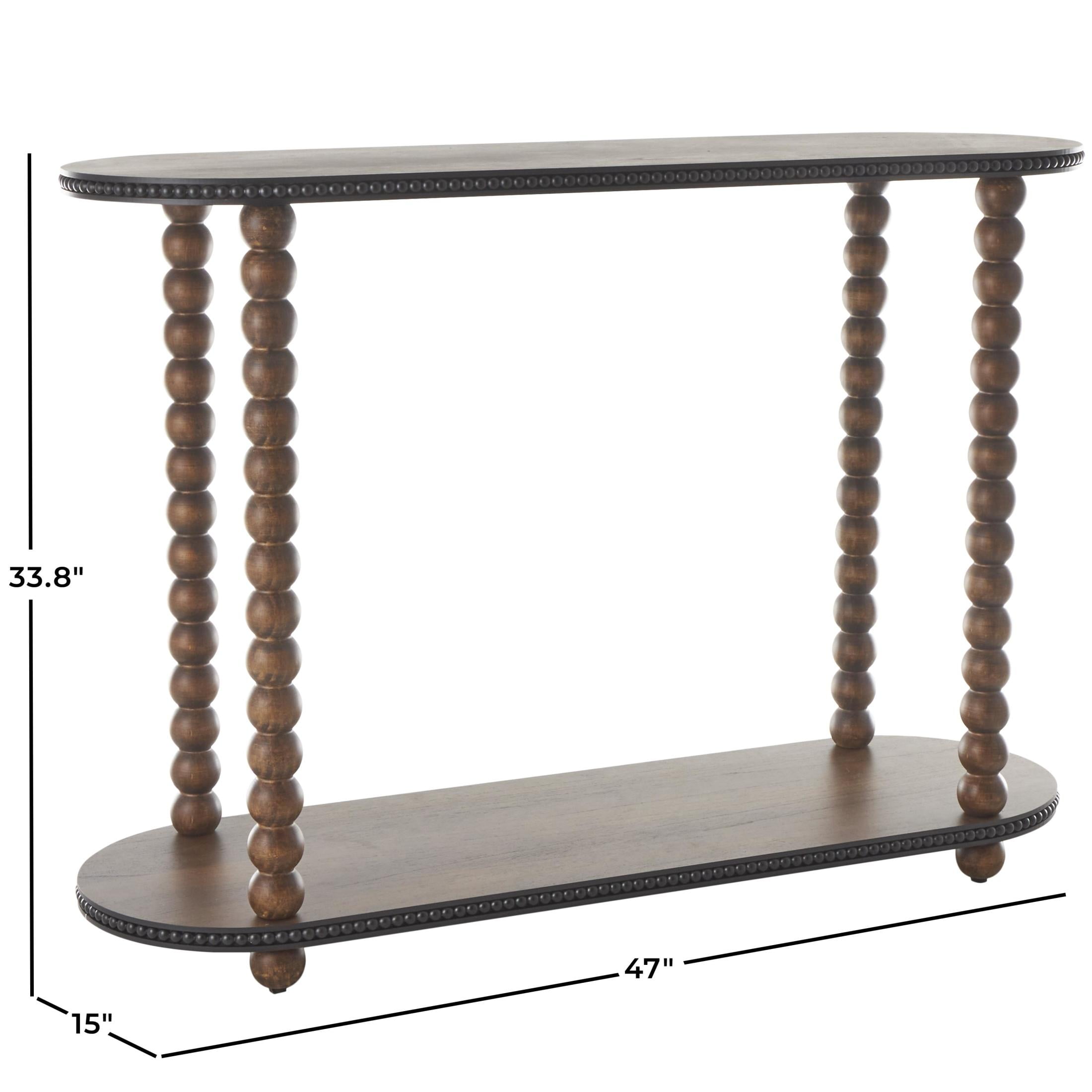 DecMode 47" x 34" Brown Wood Oval Spindle Console Table with Beaded Edges, 1-Piece