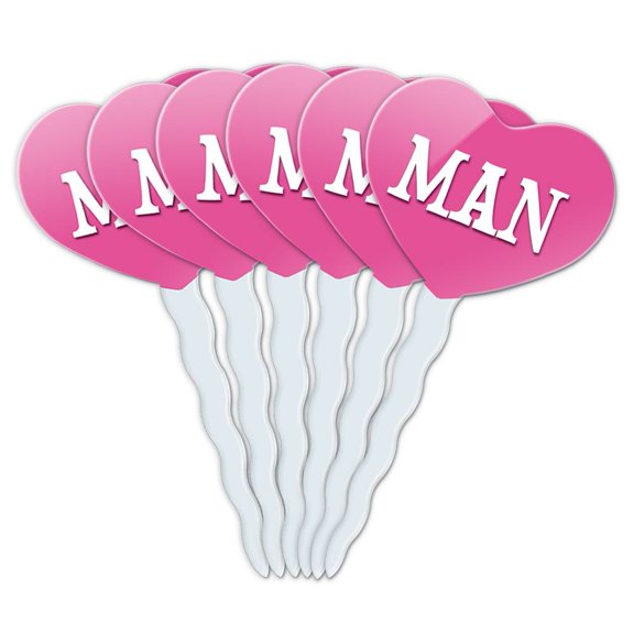 Man Heart Love Cupcake Picks Toppers - Set of 6