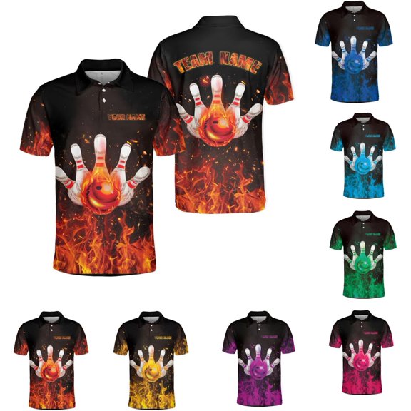Personalized Bowling Shirts for Men, Men's Bowling Polo Shirts Short Sleeve, Bowling Team Shirts for Men and Women (Orange, S)