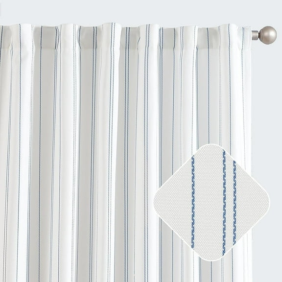 Blue and White Striped Curtains, 84 Inches Long for Living Room Bedroom, Blue on White Curtains Pinstripe Curtains, Privacy Light Filtering Rod Pocket Modern Window Curtains Set 2 Panels