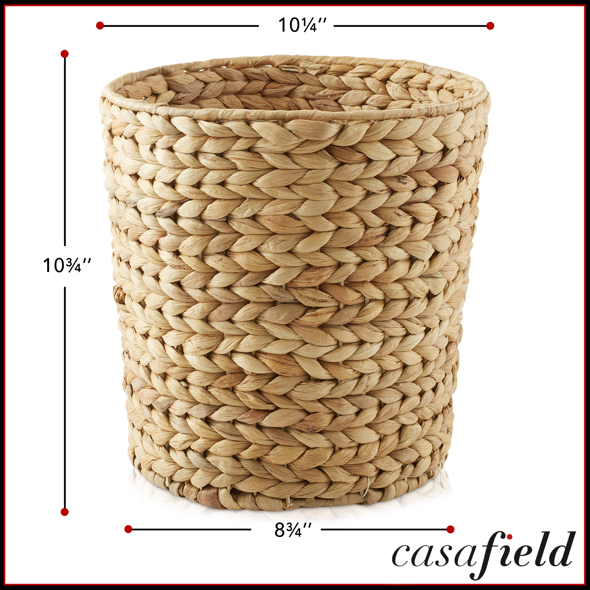 (Set of 2) Casafield Hyacinth Waste Baskets - Natural, Woven Trash Can Bins for Garbage in the Bathroom, Bedroom, Laundry Room, Home Office