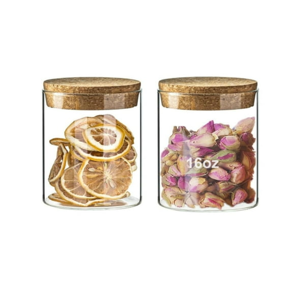2PCS Airtight Glass Jar Storage Containers with Lid for Coffee Beans Sugar 16oz