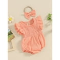 thumbnail image 4 of Musuos Baby Girl Summer Jumpsuit 3M 6M 12M 18M Solid Color Crew Neck Fly Sleeve Romper and Bow Headband Set Cute Clothing, 4 of 10
