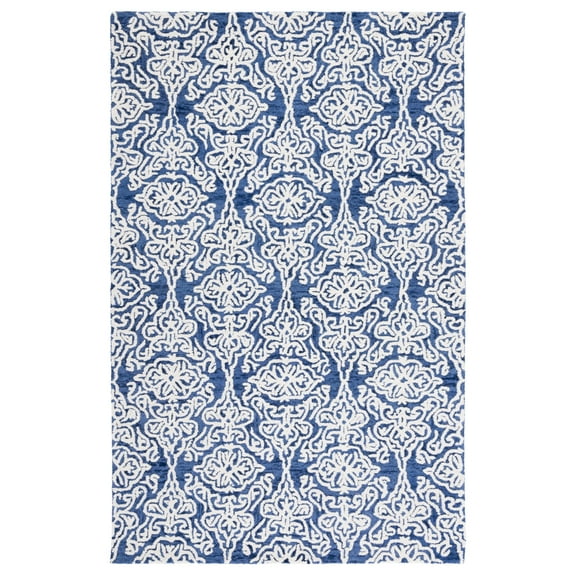 SAFAVIEH Blossom Asher Geometric Wool Area Rug, Navy/Ivory, 8' x 10'