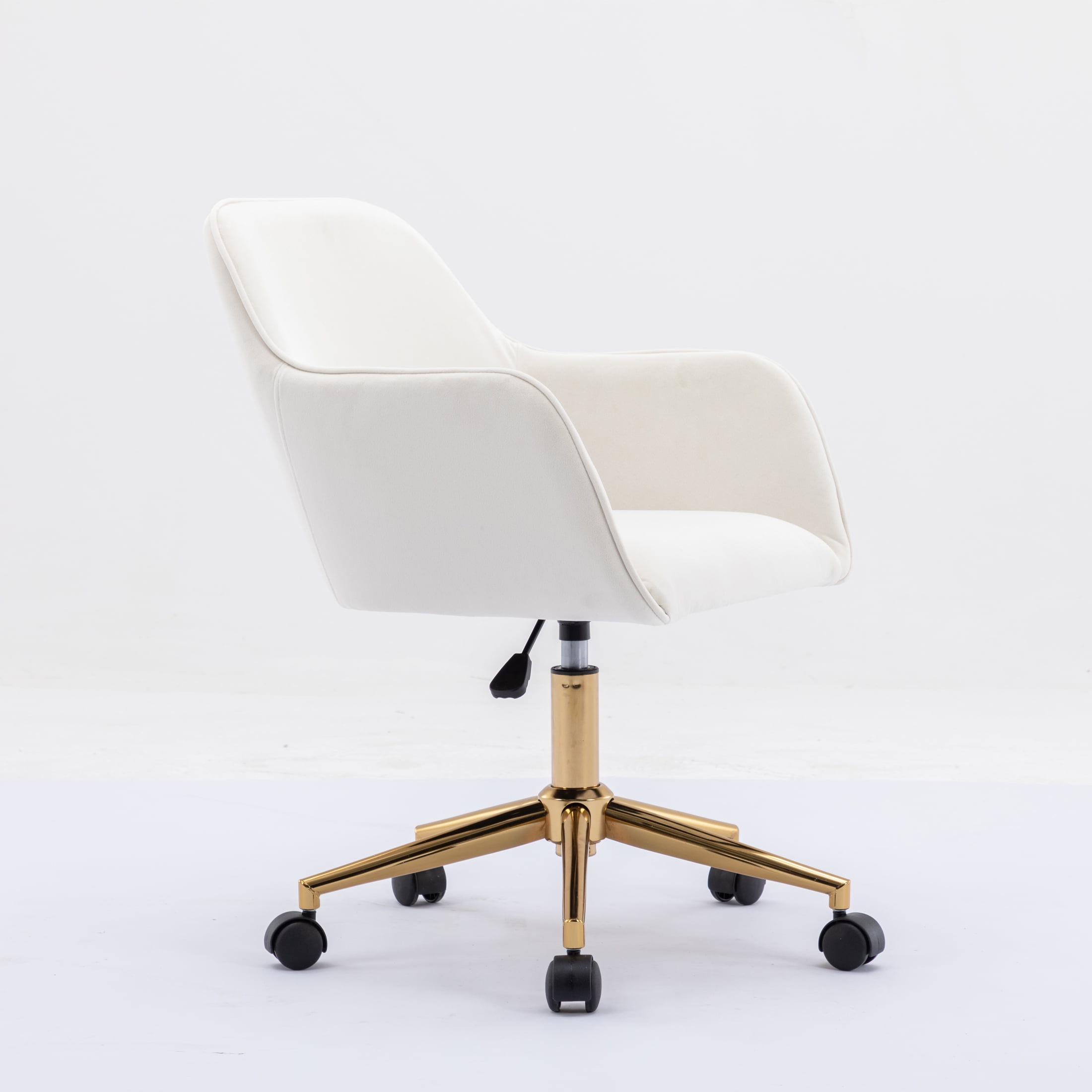 PORKISS Modern Velvet Office Chair with Wheels and Gold Metal Legs Height Adjustable 360° Swivel, Ivory White