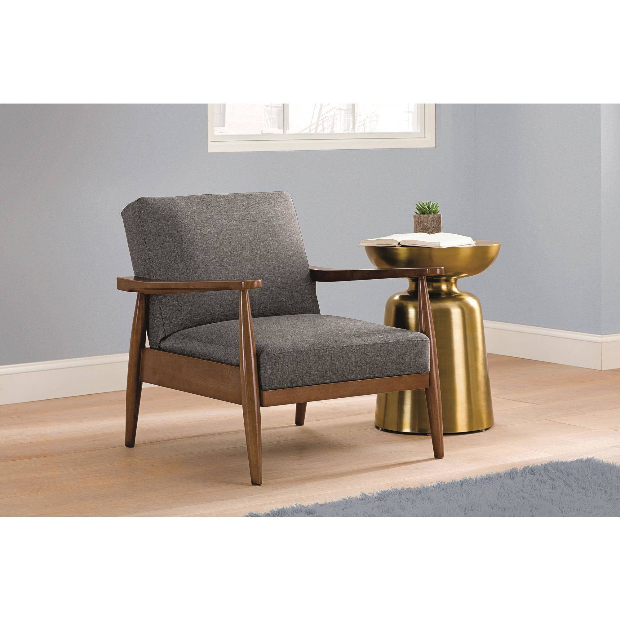 Better Homes And Gardens Mid Century Wood Chair With Linen Upholstery Gray Walmartcom Walmartcom