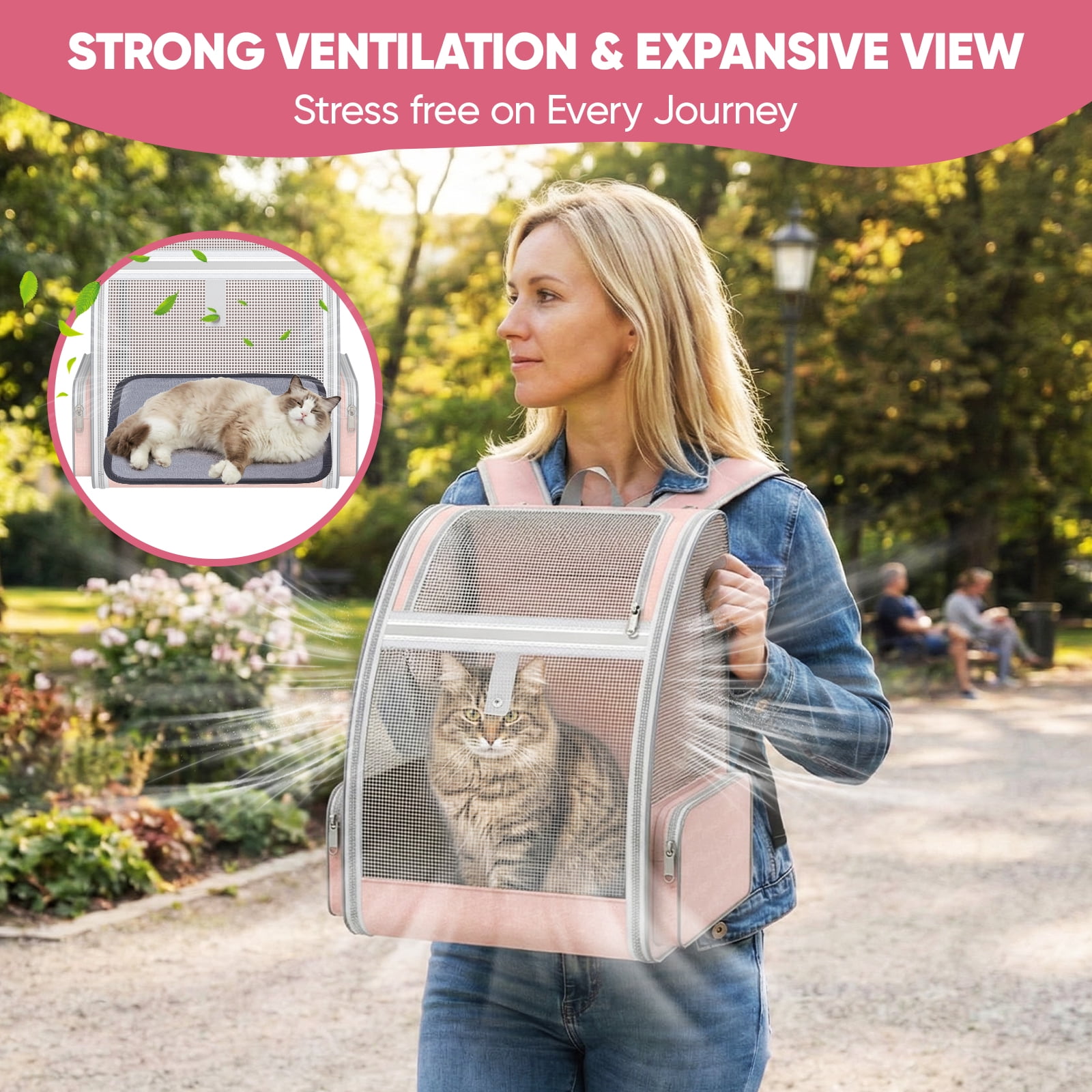 Cat Carrier Backpack Expandable Cool-Ventilated Pet Carrier Backpack for Cats and Small Dog Puppies Outdoor Travel Bag for Pets, Pink