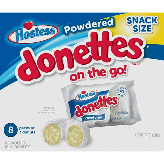 HOSTESS Powdered DONETTES Donuts Snack Pack, 8 count, 12.0 oz  (PACK OF 2 )