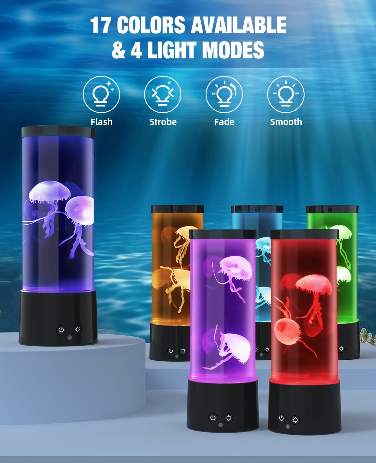 Jellyfish Lamp, GuardWee Jellyfish Aquarium Lamp with 17 Light Effects - Table Lamp Night Light Mood Light with Remote, Jelly Fish Tank Aquarium for Living Room, Christmas Birthday Gifts for Kids