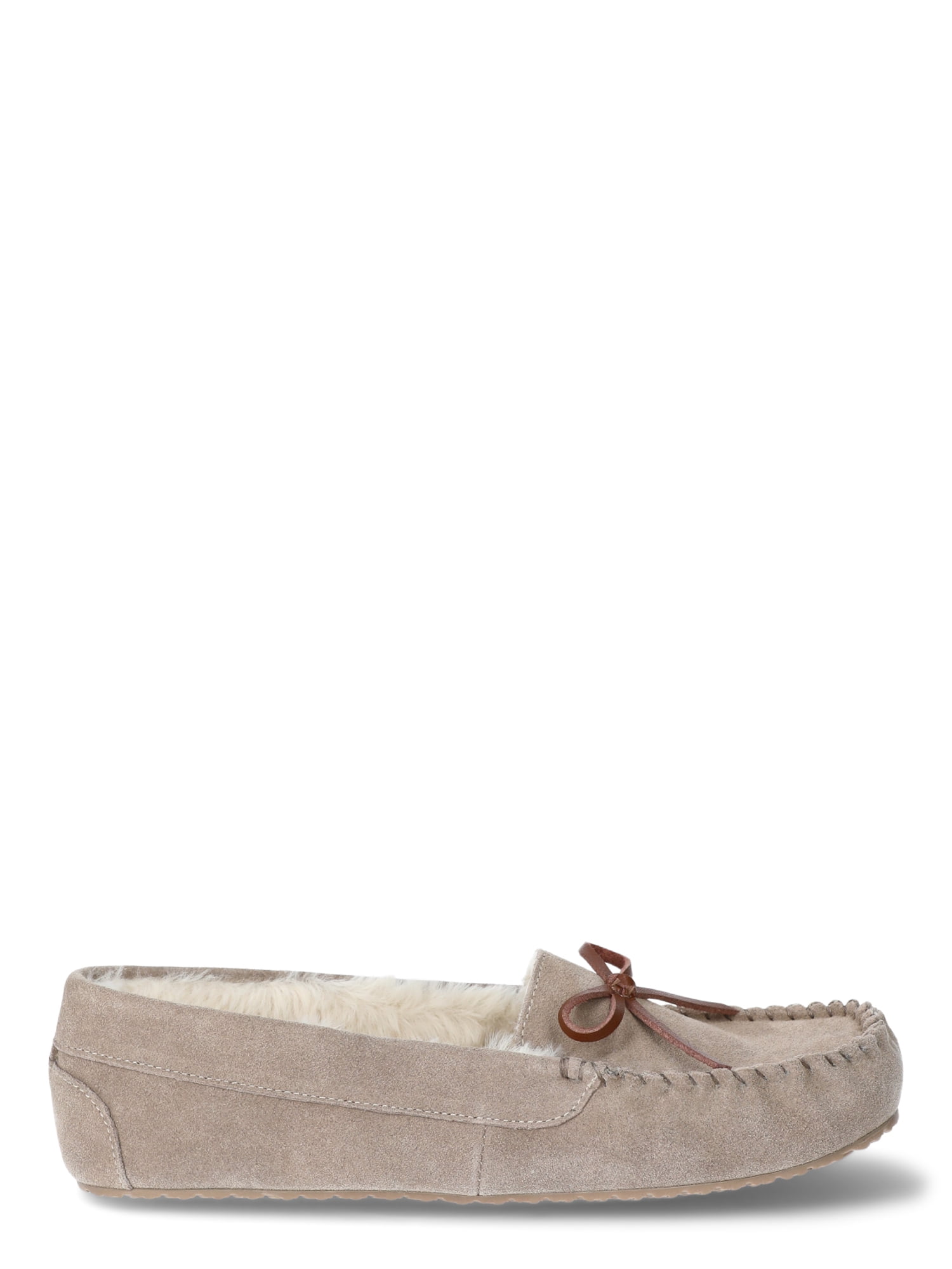 Joyspun Women's Suede Moccasin Slippers, Wide Width Available