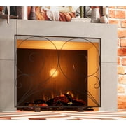Fire Beauty Single Panel Fireplace Screen Handcrafted Solid Wrought Iron Mesh, Heat-Resistant Fire Spark Guard for Fireplace-Black