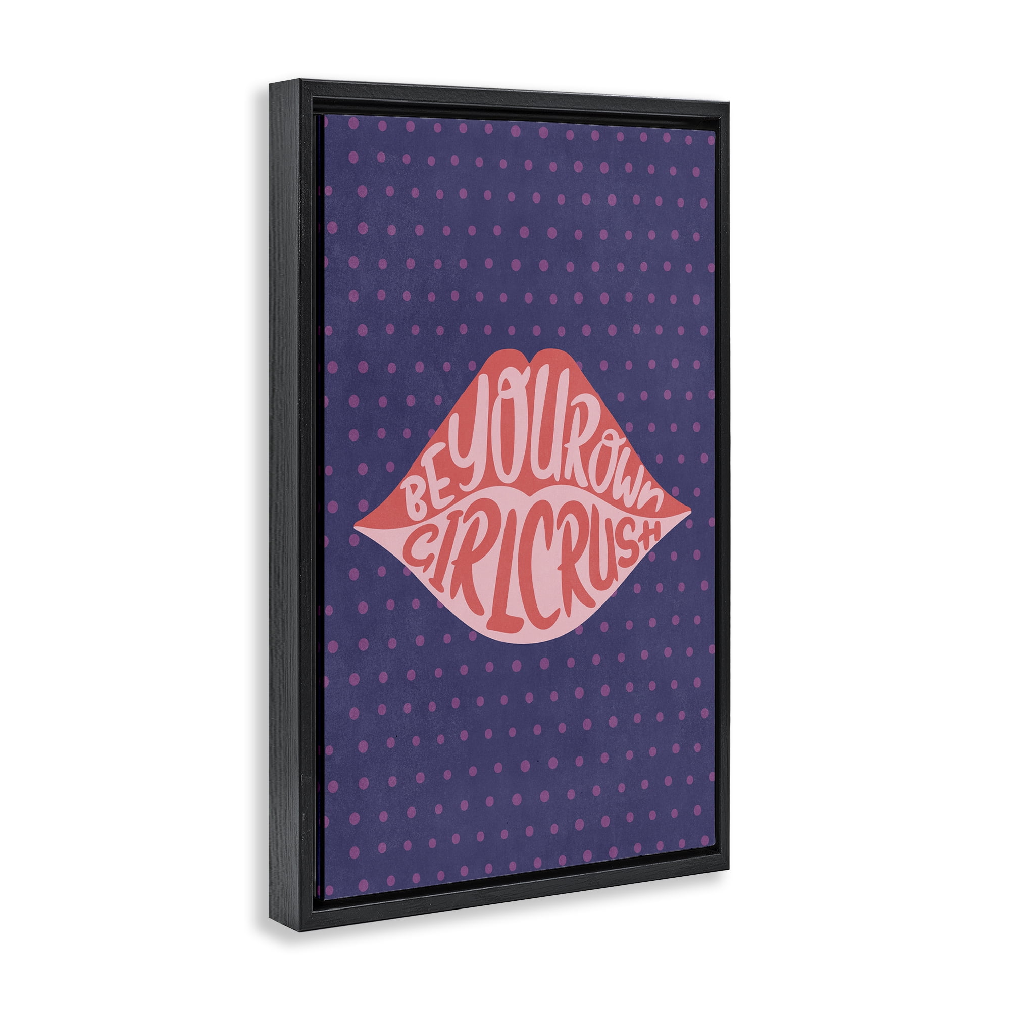 Stupell Industries Confident Girl Crush Lips Text & Numbers Painting Black Floater Framed Canvas Art Print Wall Art, 17 x 25