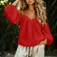 thumbnail image 6 of Qgtaibl Women Cold Shoulder Shirts Fashion Spaghetti Strap V Neck Puff Long Sleeve Blouses Flowy Lightweight Casual Vacation Tops Red L, 6 of 7