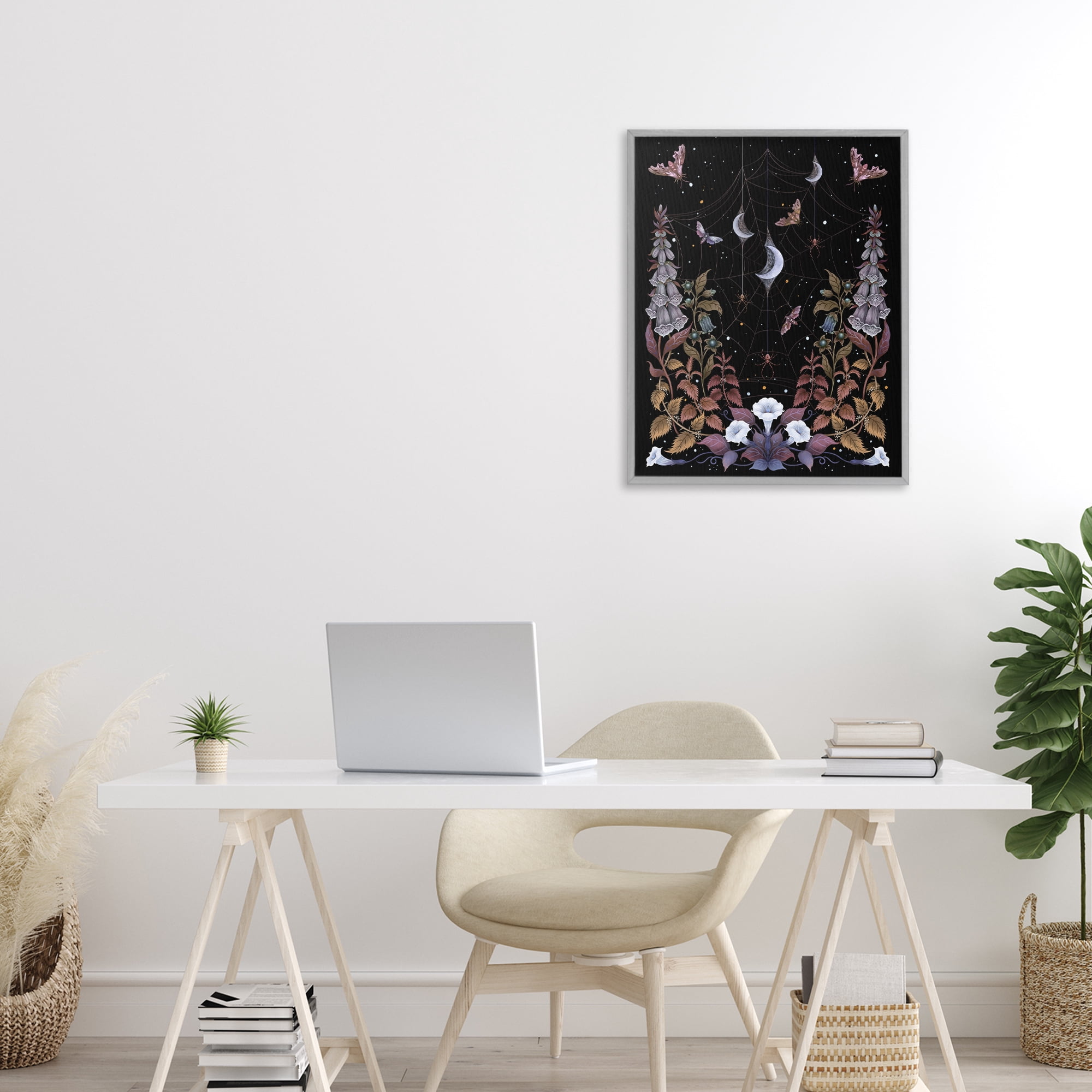 Stupell Industries Witch Garden with Spider Webs Gray Framed Giclee Art, design by Episodic Drawings