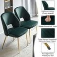 thumbnail image 2 of Modern Accent Dining Chairs Set of 4, Upholstered Velvet Dining Room Chairs with Hollow Back, Tufted Kitchen Chairs Side Chairs with Gold Metal Legs for Living Room Restaurant, Dark Green, 2 of 5