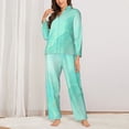 thumbnail image 2 of Vsdgher Cyan Mint Marble Pajamas Set Long Sleeve Sleepwear Womens Button Down Nightwear Pj Sets-Small, 2 of 7