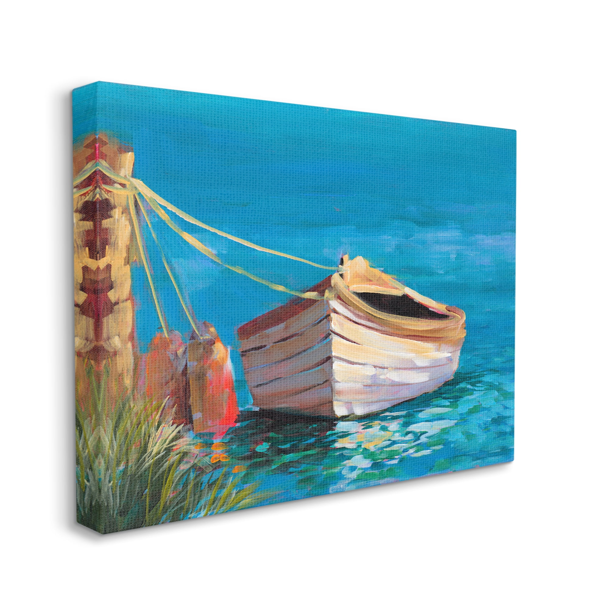 Stupell Industries Docked Boat in Lake Transportation Painting Gallery Wrapped Canvas Print Wall Art, 40 x 30